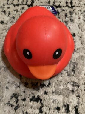 Bright Red Rubber Duck Bird Toy with Orange Beak